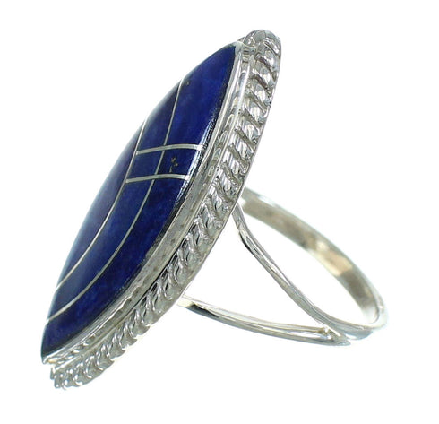 Lapis Inlay Sterling Silver Southwestern Ring Size 7 AX88116